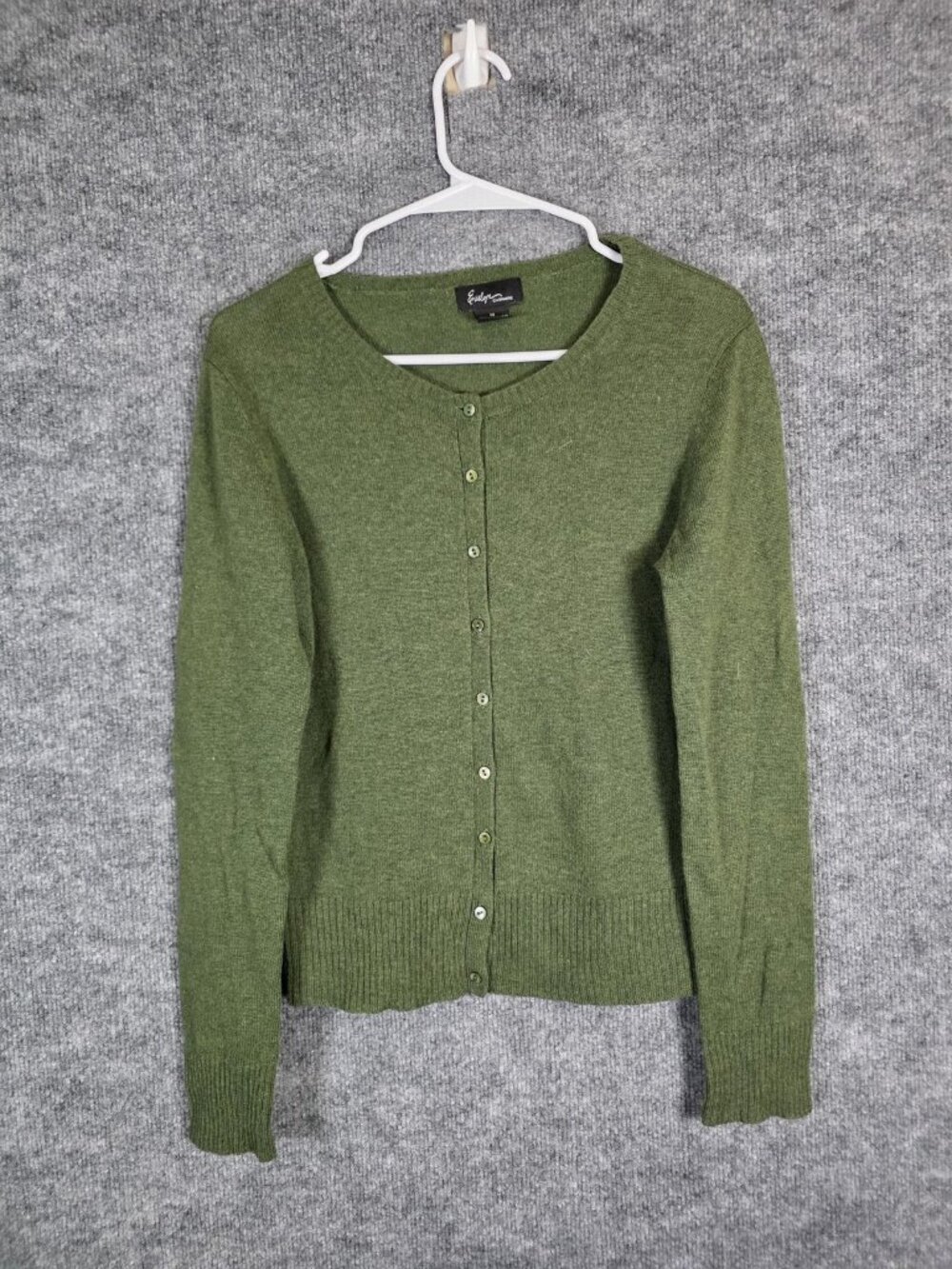 Evelyn Cashmere Sweater Womens M Green 100% Cashmere Cardigan Material Damage